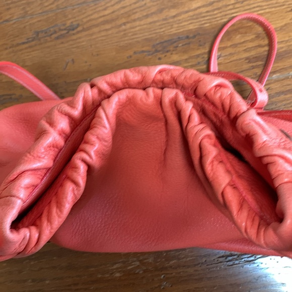 PRADA Cervo Pleat Bag Hobo Orange Deerskin Women’s Crossbody Designer Purse - Picture 12 of 16